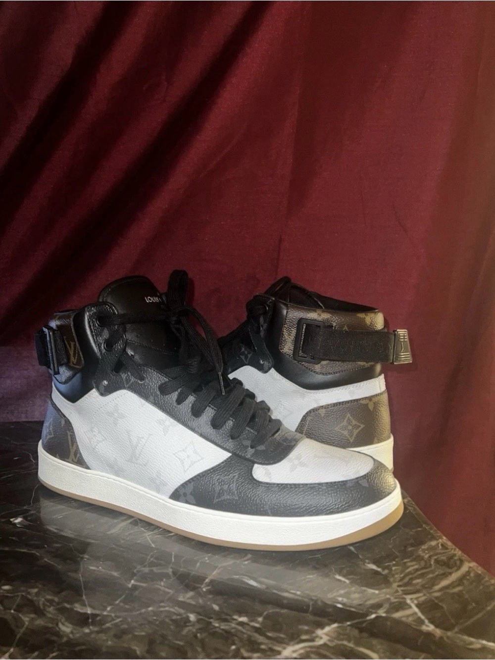 Louis Vuitton Black, White & Brown High-Top Sneakers. UNISEX